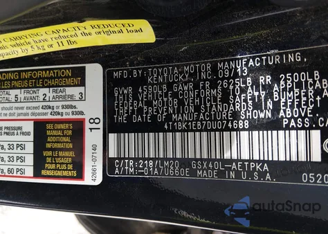 2013 Toyota Avalon Limited z USA, uszkodzony, nr VIN 4T1BK1EB7DU074688